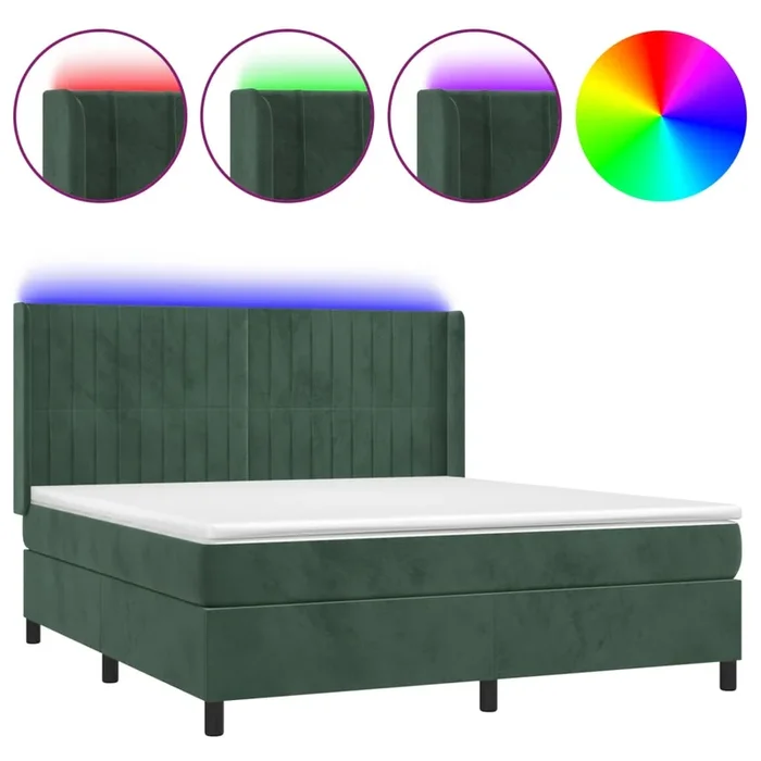 vidaXL Cama box spring colchón y LED terciopelo verde oscuro 180x200cm (5)