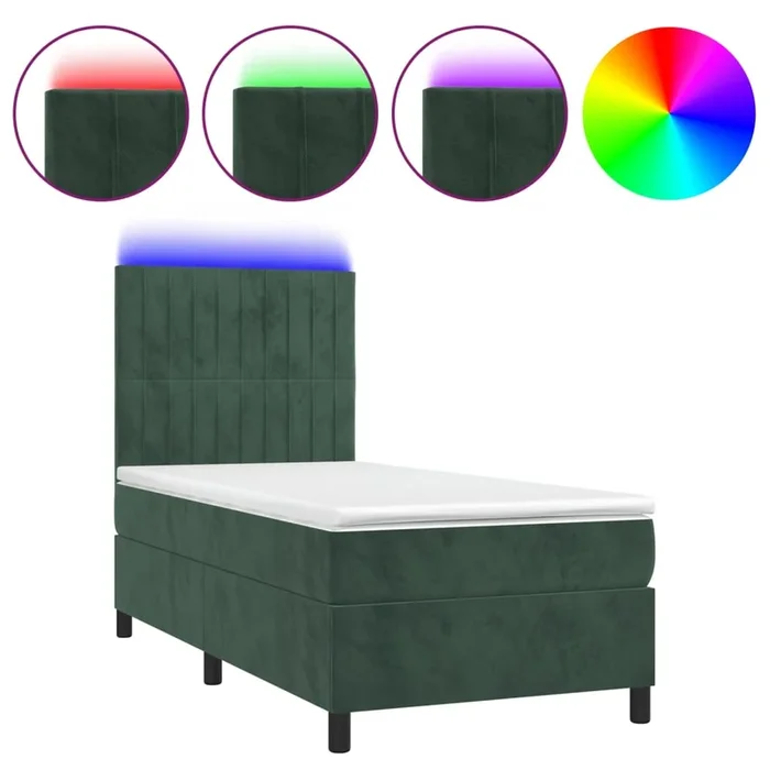 vidaXL Cama box spring colchón y LED terciopelo verde oscuro 90×190 cm (4)