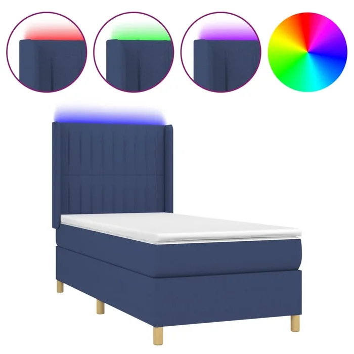 vidaXL Cama box spring colchón y luces LED tela azul 100×200 cm (31)