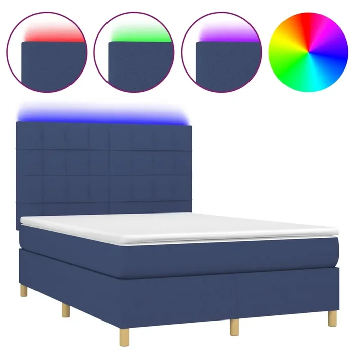 vidaXL Cama box spring colchón y luces LED tela azul 140×190 cm (17)