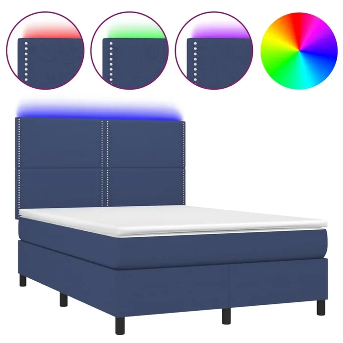 vidaXL Cama box spring colchón y luces LED tela azul 140×190 cm (3)
