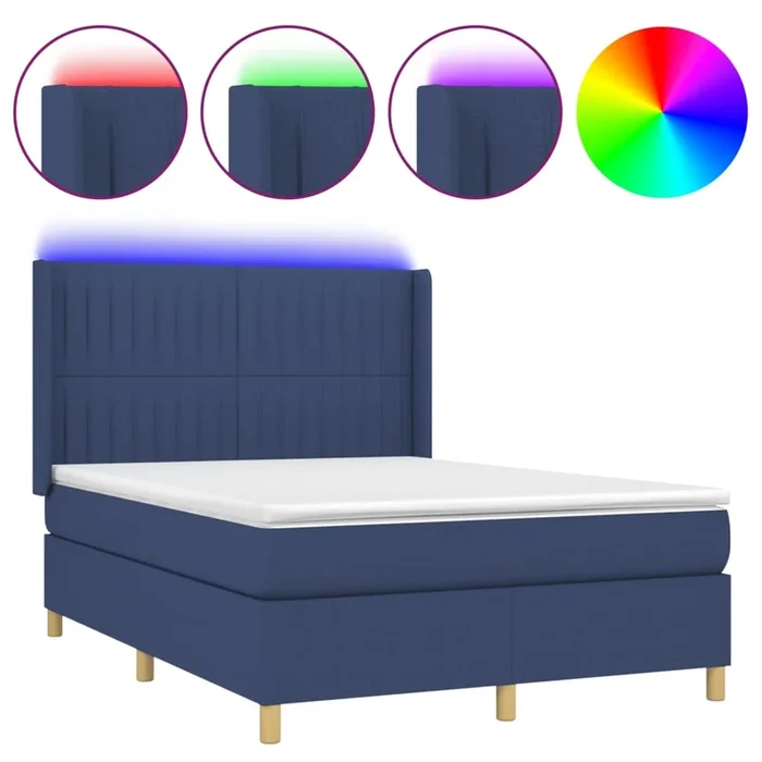 vidaXL Cama box spring colchón y luces LED tela azul 140×200 cm (27)