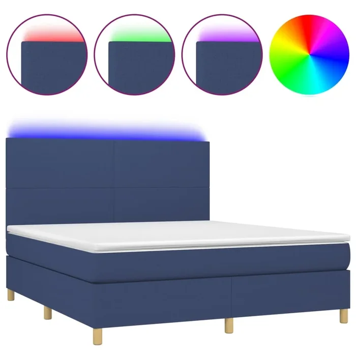 vidaXL Cama box spring colchón y luces LED tela azul 160×200 cm (23)