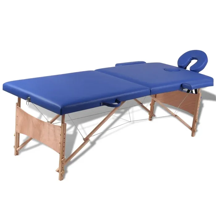 vidaXL Camilla de masaje plegable 2 zonas estructura de madera azul (2)