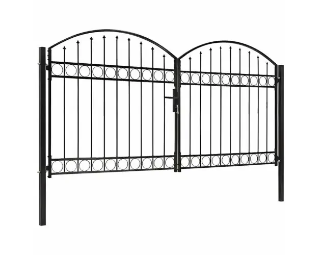 vidaXL cancela de valla doble puerta con arco 300×150 cm acero negro | Brico Depôt Alta Qualità