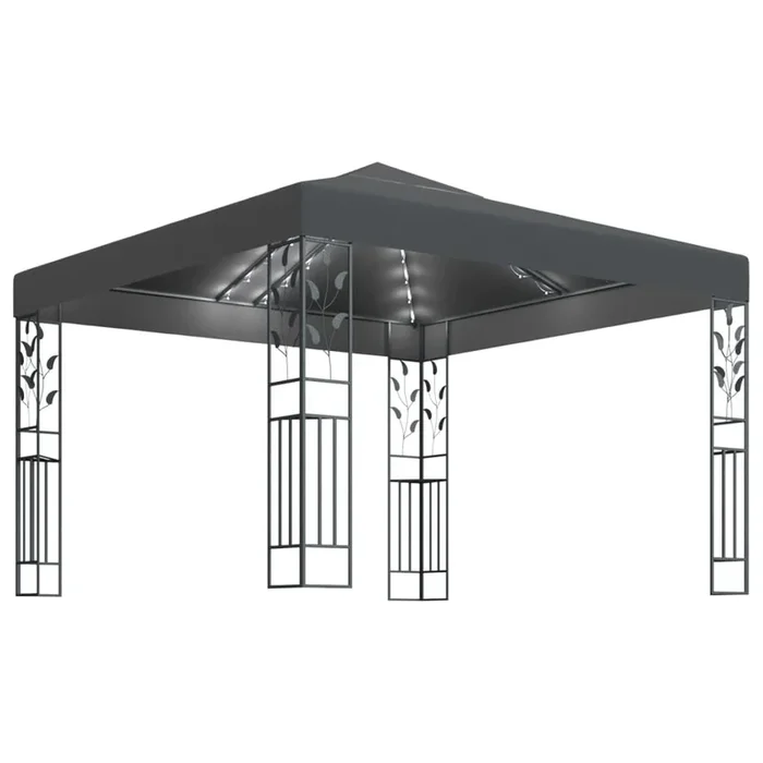 vidaXL Cenador con tira de luces LED 3×3 m gris antracita
