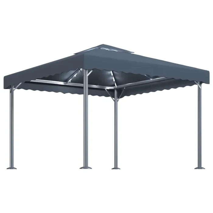 vidaXL Cenador con tira de luces LED aluminio antracita 300×300 cm