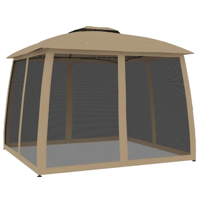 vidaXL Cenador de doble techo paredes de malla acero taupe 2,93×2,93 m