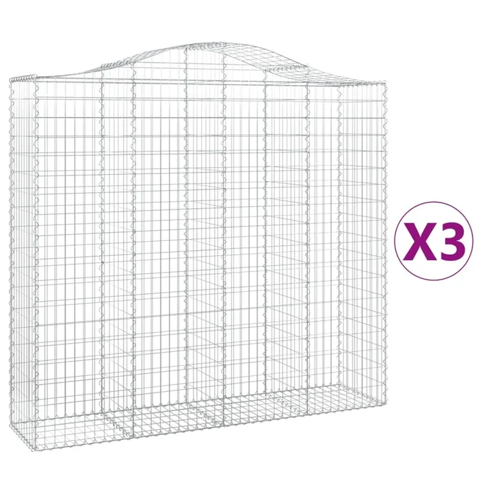 vidaXL Cestas de gaviones 3 uds forma de arco hierro 200x50x180/200 cm (2)