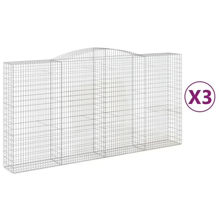 vidaXL Cestas de gaviones 3 uds forma de arco hierro 400x50x200/220 cm