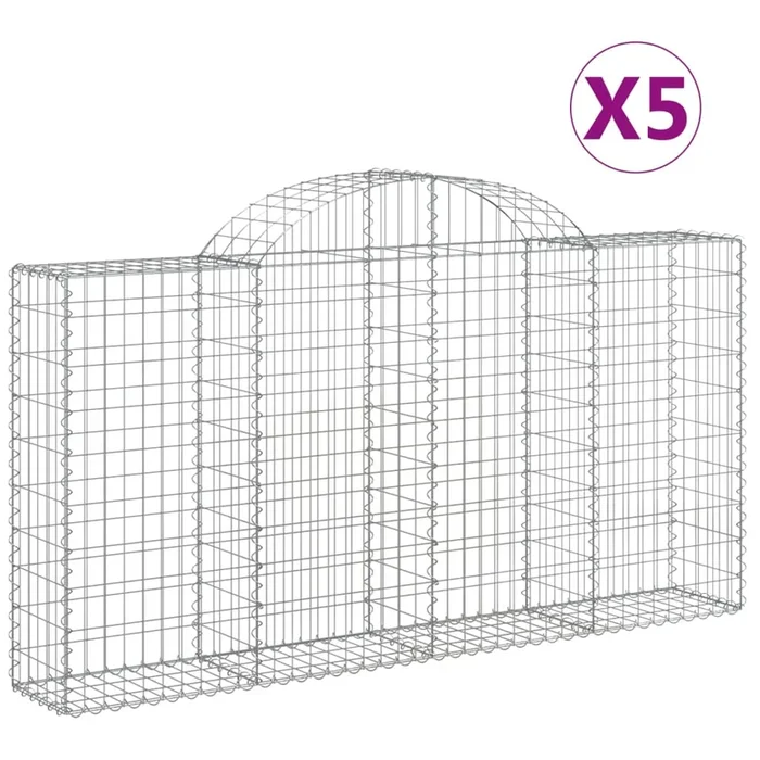 vidaXL Cestas de gaviones 5 uds forma de arco hierro 200x30x100/120 cm