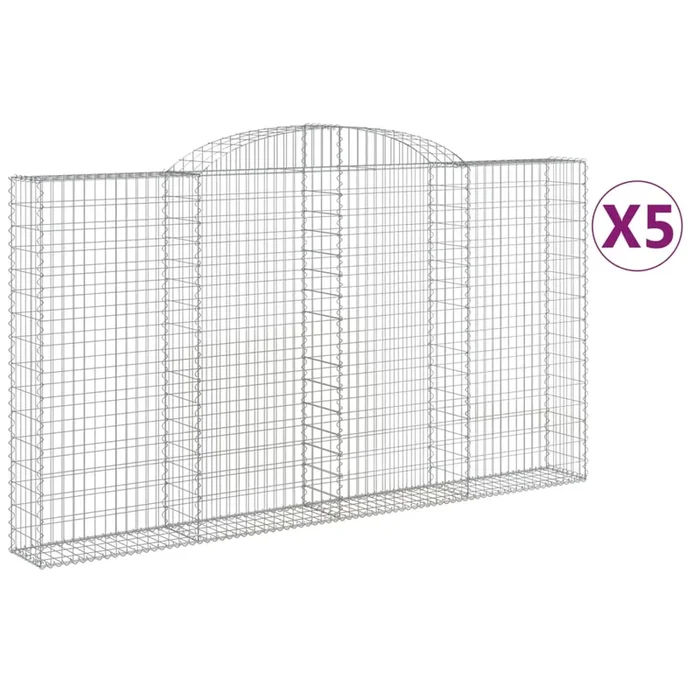 vidaXL Cestas de gaviones 5 uds forma de arco hierro 300x30x160/180 cm