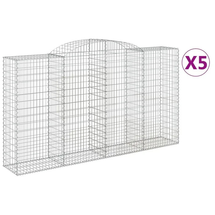 vidaXL Cestas de gaviones 5 uds forma de arco hierro 300x50x160/180 cm