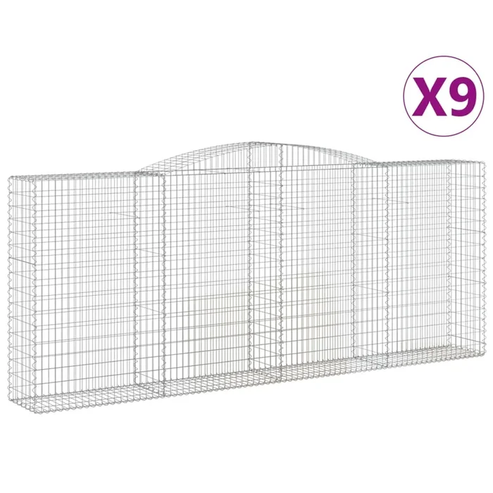 vidaXL Cestas de gaviones 9 uds forma de arco hierro 400x50x160/180 cm
