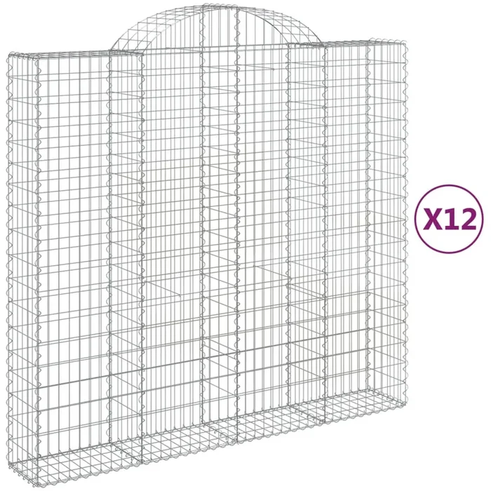 vidaXL Cestas gaviones 12 uds forma de arco hierro 200x50x180/200 cm