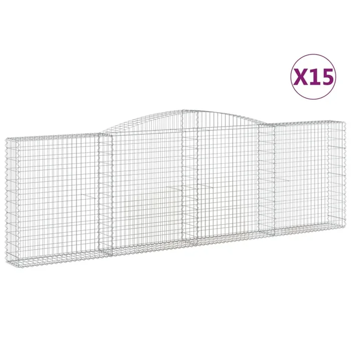 vidaXL Cestas gaviones 15 uds forma de arco hierro 400x30x120/140 cm