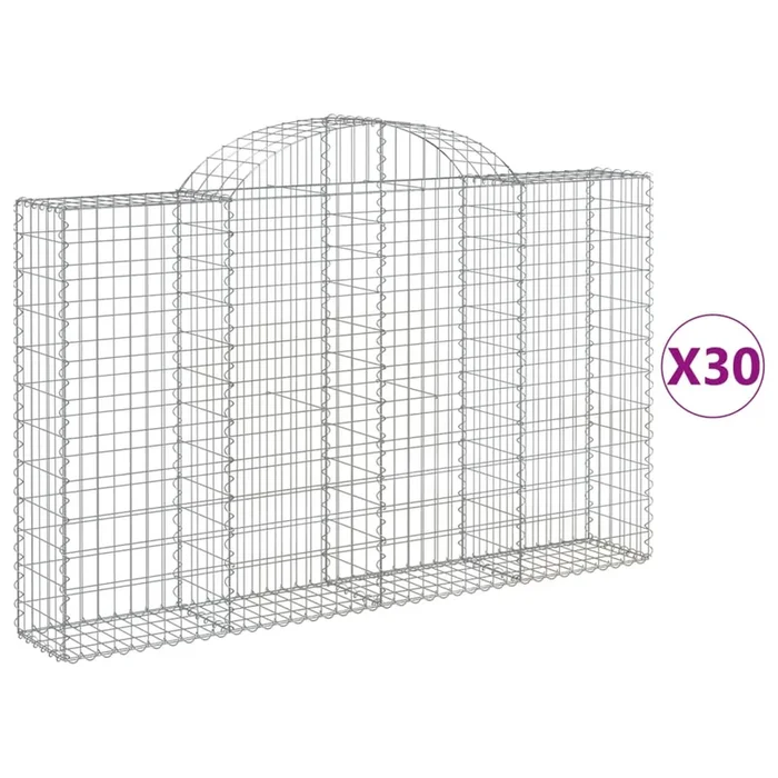 vidaXL Cestas gaviones 30 uds forma de arco hierro 200x30x120/140 cm