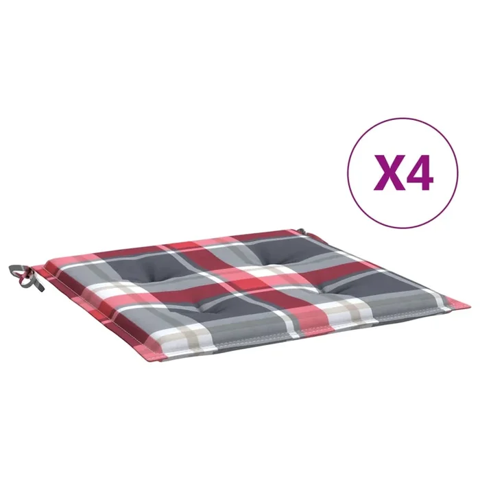 vidaXL Cojines de silla de jardín 4 uds tela a cuadros rojo 50x50x3 cm