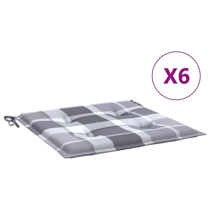 vidaXL Cojines de silla de jardín 6 uds tela a cuadros gris 40x40x3 cm
