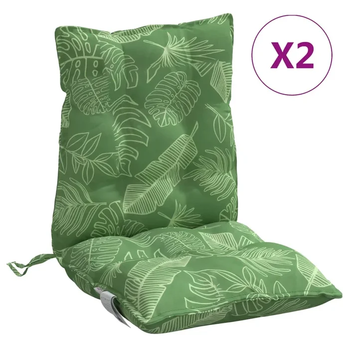 vidaXL Cojines de silla de respaldo bajo 2 uds tela estampado de hojas (2)