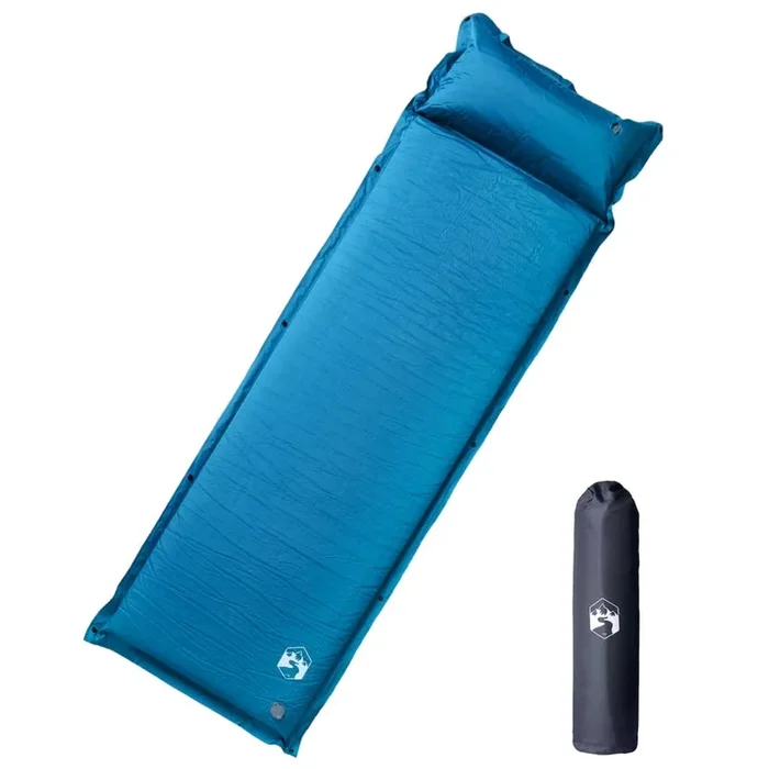 vidaXL Colchón de camping autoinflable con almohada 1 persona turquesa (2)