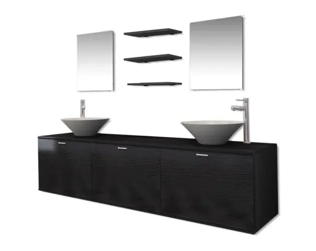 vidaXL conjunto de muebles de baño con lavabo y grifo 10 piezas negro | Brico Depôt Spedizione Mondiale
