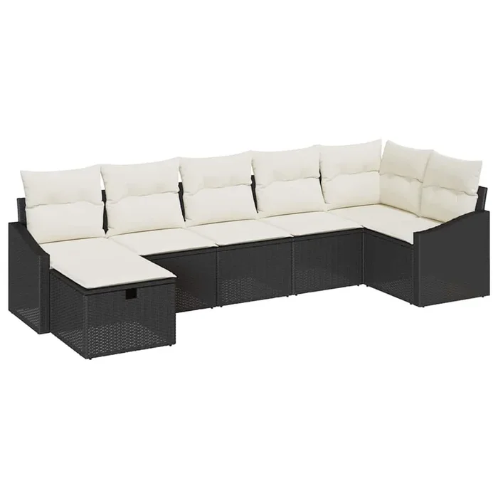 vidaXL Conjunto de sofá de jardín con cojín 7 pcs Negro Poliratán (60)