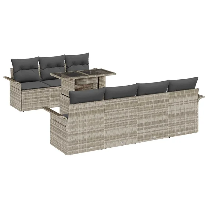 vidaXL Conjunto de sofá de jardín con cojín 8 pcs Gris claro Poliratán (30)