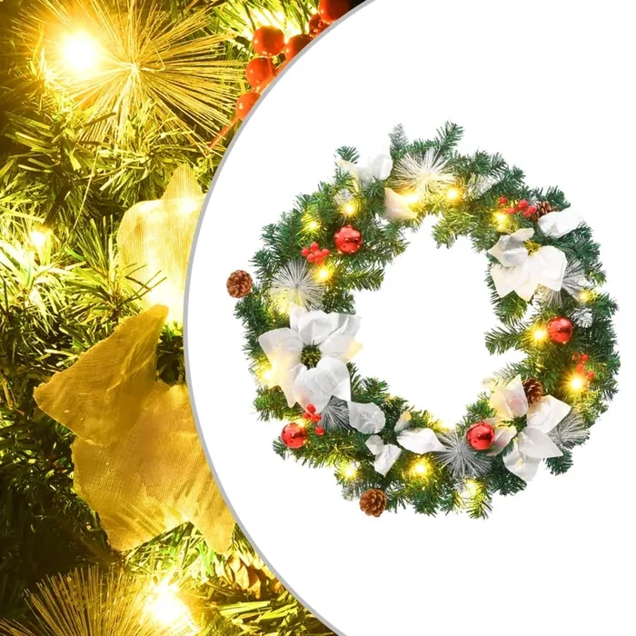vidaXL Corona de Navidad con luces LED PVC verde 60 cm (3)