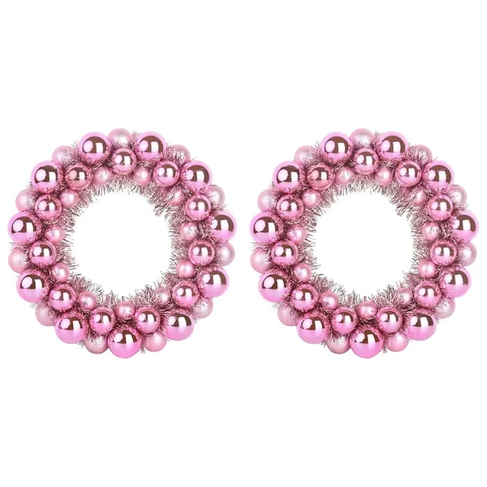 vidaXL Coronas de Bolas de Navidad 2 pcs Rosa 33 x 33 x 7 cm