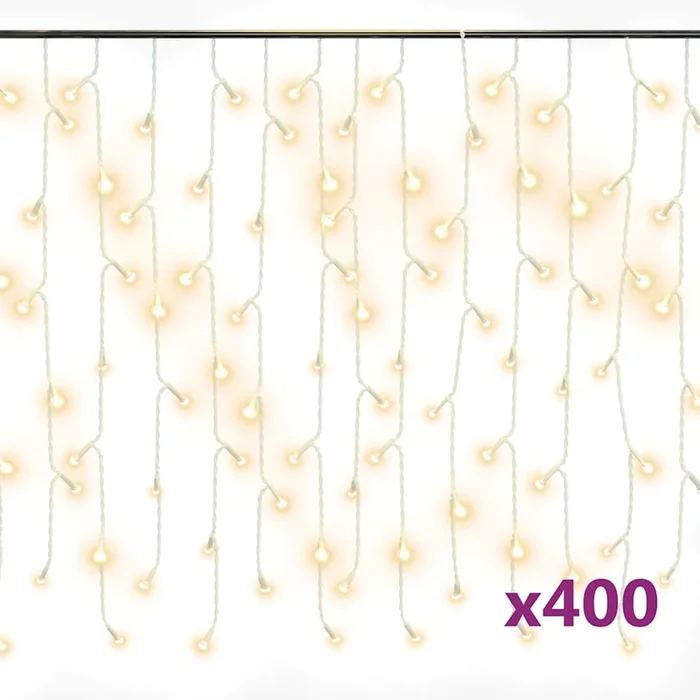 vidaXL Cortina luces carámbano 10m 400 LED blanco cálido 8 funciones