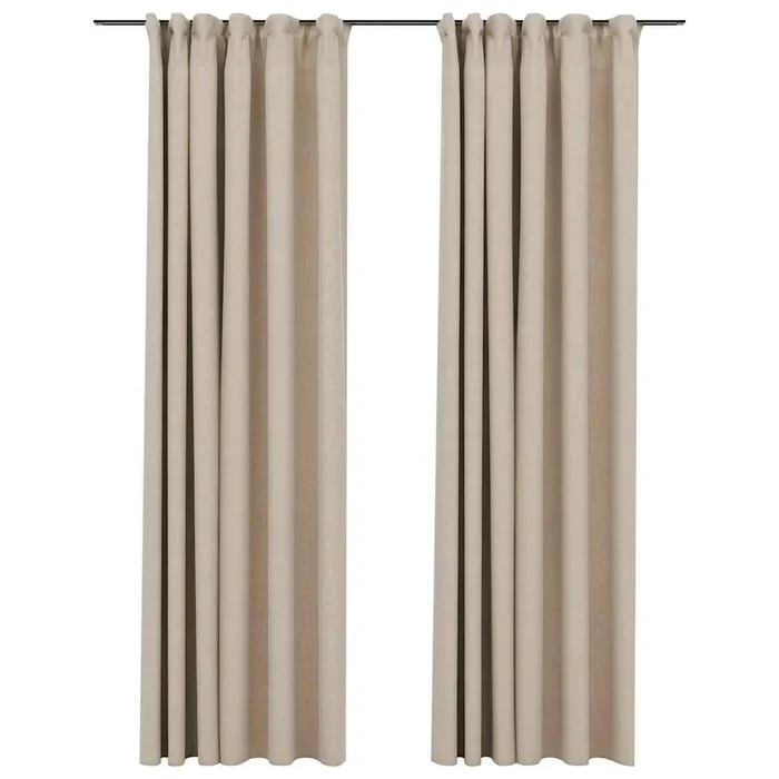 vidaXL Cortinas opacas con ganchos look de lino 2 pzas beige 140x245cm