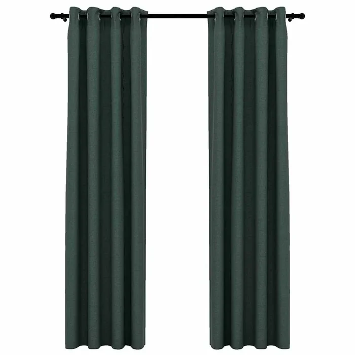 vidaXL Cortinas opacas con ojales look de lino 2 pzas verde 140×245 cm