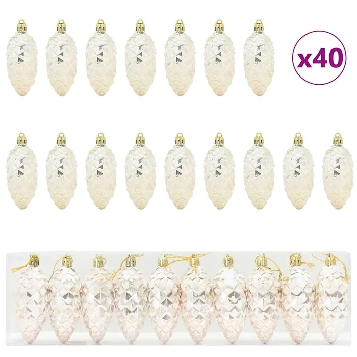 vidaXL Decoración para Árbol de Navidad 40 pcs champán (2)
