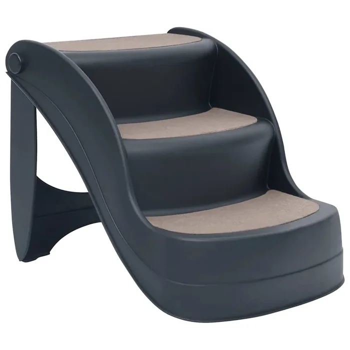 vidaXL Escalera para perros plegable de 3 peldaños gris oscuro