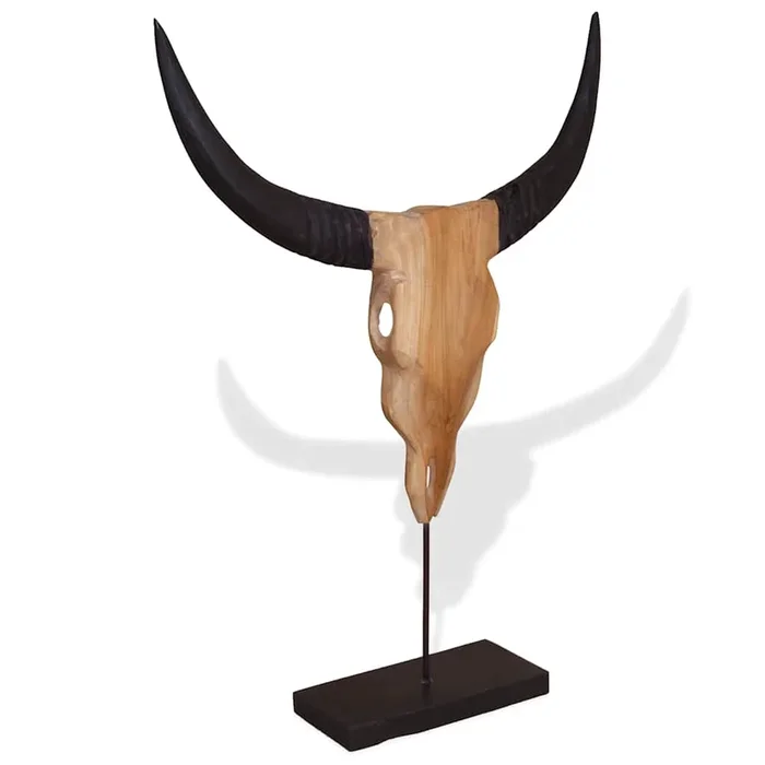 vidaXL Escultura de calavera de toro de teca 66x15x88 cm