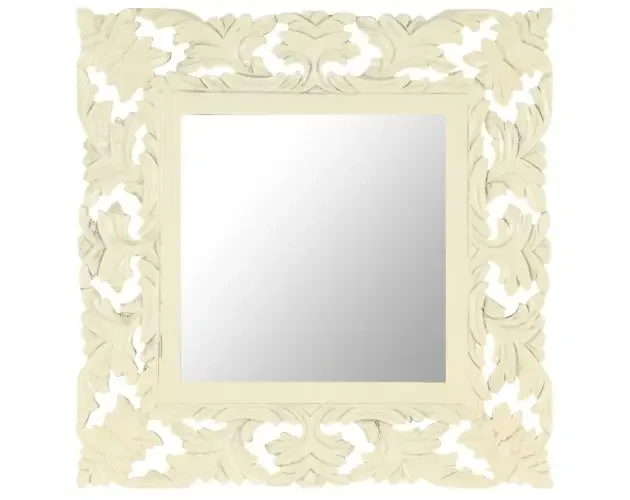 vidaXL espejo tallado a mano madera maciza de mango blanco 50×50 cm | Brico Depôt Lusso