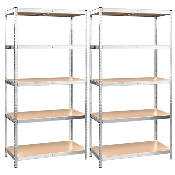 vidaXL Estantería 5 niveles 2 uds acero madera contrachapada plateado