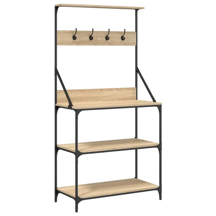 vidaXL Estantería cocina con ganchos 4 niveles madera ingeniería roble