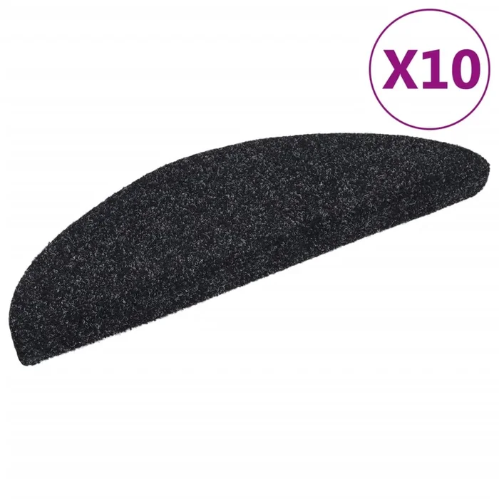 vidaXL Felpudos autoadhesivos para escaleras, 10 unidades, 56 x 17 x 3 cm, negros, semicirculares