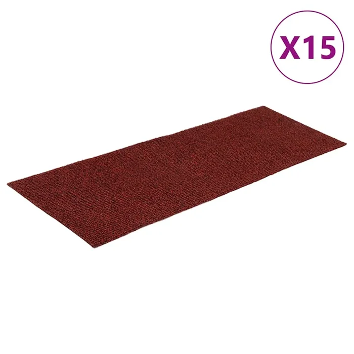 vidaXL Felpudos autoadhesivos para escaleras, 15 unidades, 60 x 25 cm, color burdeos, rectangulares