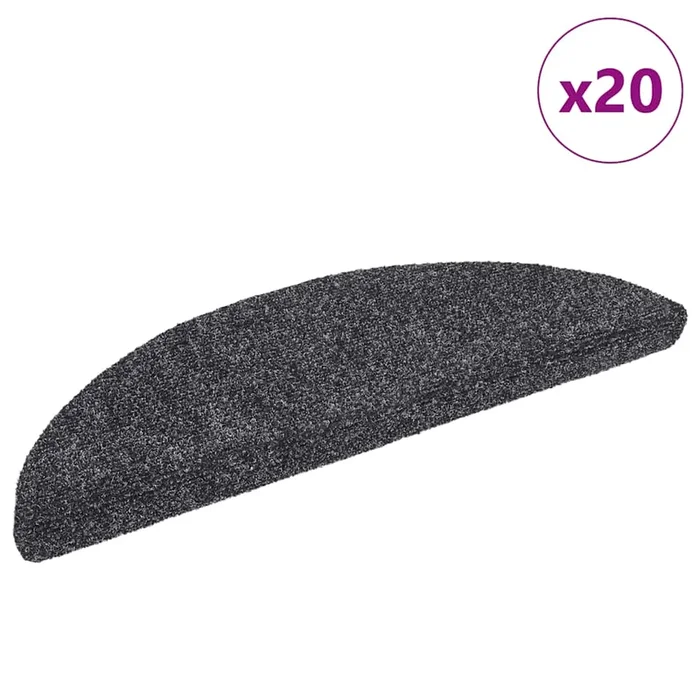 vidaXL Felpudos autoadhesivos para escaleras, 20 unidades, 56 x 17 x 3 cm, gris oscuro, semicirculares