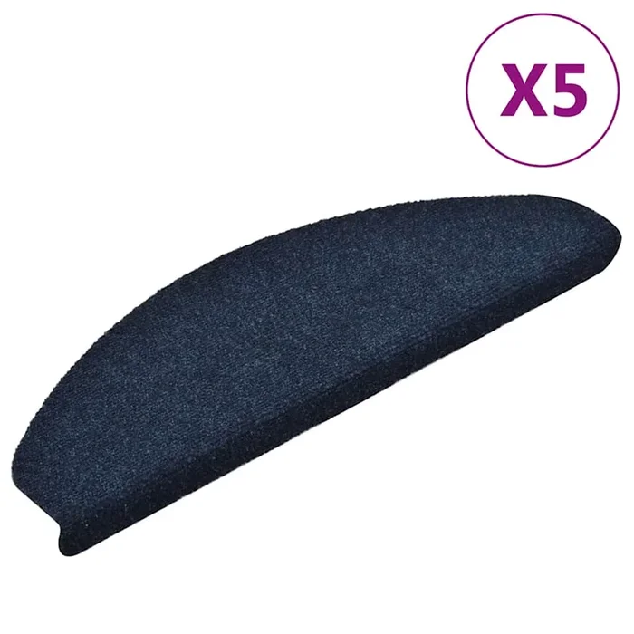 vidaXL Felpudos autoadhesivos para escaleras, 5 unidades, 65 x 21 x 4 cm, color azul marino, semicirculares, grandes