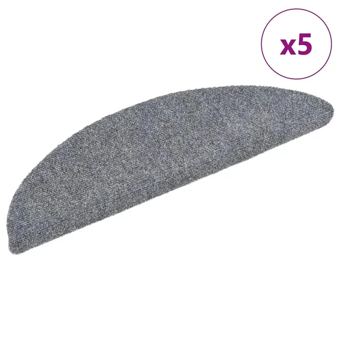 vidaXL Felpudos autoadhesivos para escaleras, 5 unidades, gris claro, semicirculares, 56 x 17 x 3 cm