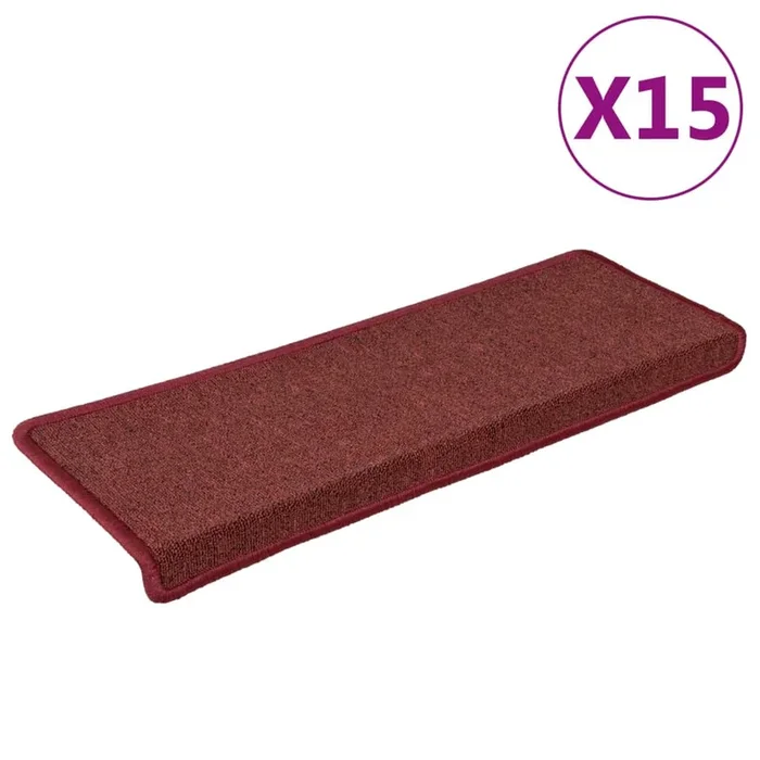 vidaXL Felpudos para escaleras 15 unidades 65x21x4 cm burdeos borde rectangular (2)