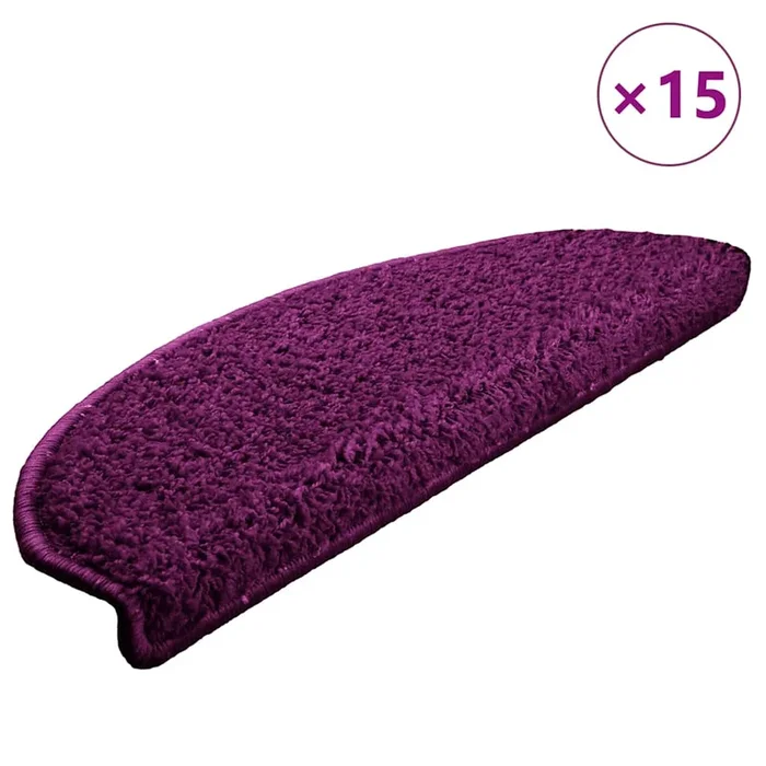 vidaXL Felpudos para escaleras 15 unidades 65x21x4 cm violeta semicircular grande