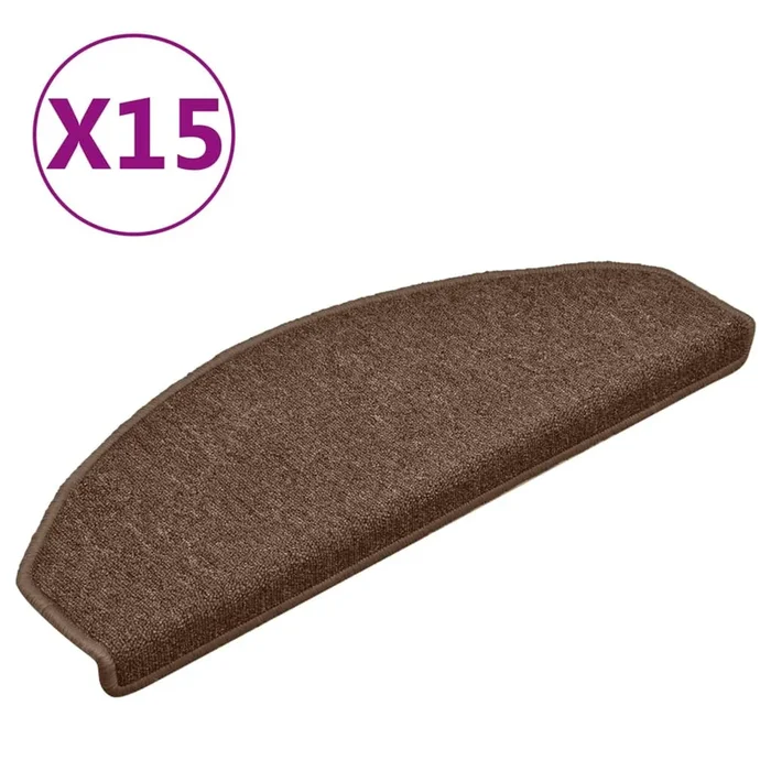 vidaXL Felpudos para escaleras 15 unidades 65x24x4 cm Marrón Semicircular Grande
