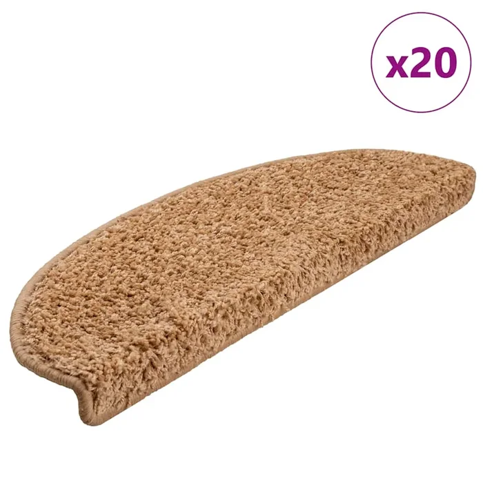 vidaXL Felpudos para escaleras 20 unidades 65x21x4 cm Beige Semicircular Grande