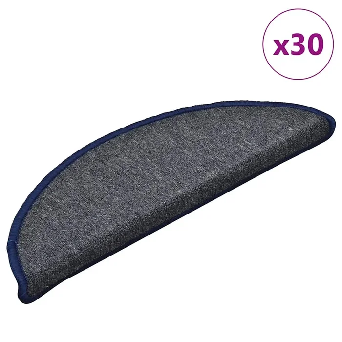 vidaXL Felpudos para escaleras (30 unidades, 56 x 17 x 3 cm, gris oscuro y azul, semicirculares)