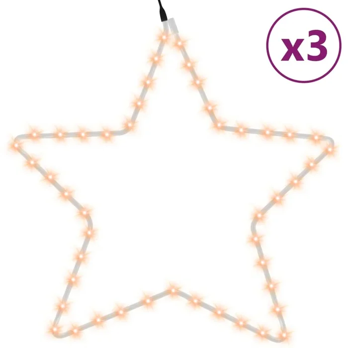 vidaXL Figuras estrellas Navidad con 48 LED 3 uds blanco cálido 56cm